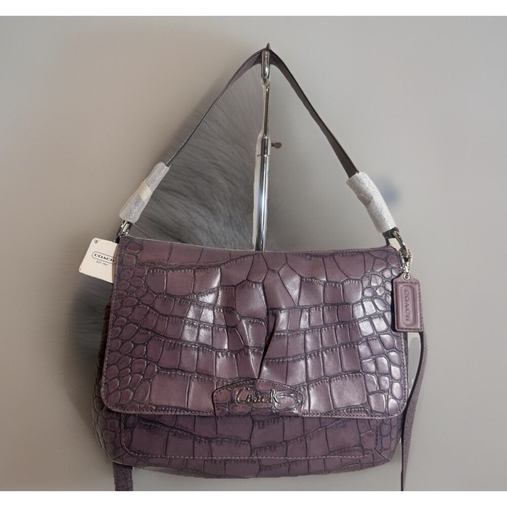 NWT Coach F17646 Lilac Embossed Exotic Leather Flap Shoulder Bag w Dust Bag